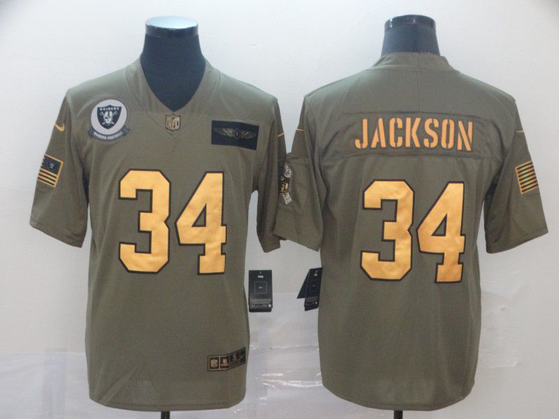 Men Oakland Raiders #34 Jackson green Gold Nike Olive Salute To Service Limited NFL Jersey